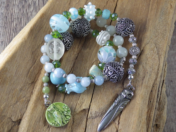 Celtic Owl Goddess Minerva / Blodeuwedd Meditation Beads OOAK