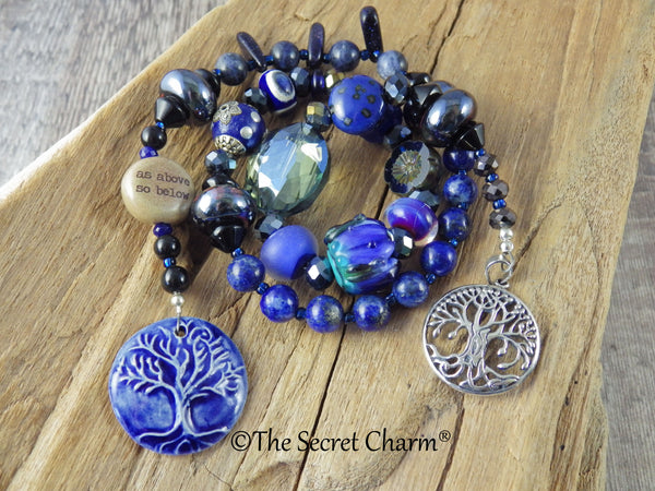 Sterling Silver & Sapphire Pagan Prayer Beads 'As Above, So Below' OOAK