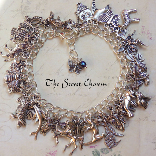 Animal Spirits Wiccan Charm Bracelet, Pagan Loaded Bracelet, Fox Wolf Hare Butterfly, Silver Plated Spiritual Nature Jewellery Gift