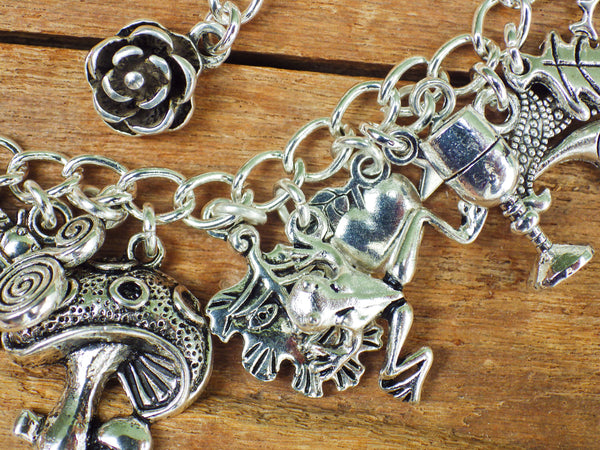 Pagan Wiccan Witch's Charm Bracelet, Loaded Bracelet, Goddess, Pentagram, Hare, Wolf, Witchy Gift, Silver Plated Pagan Jewellery