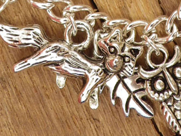 Daughter Of The Forest Pagan Charm Bracelet, Moonstone Gemstone Bracelet, Nature Spiritual Gift, Handmade Silver Plated Wiccan Jewellery UK