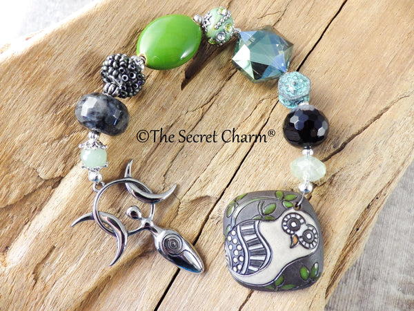 Owl Goddess Athena Pagan Prayer Beads, Wiccan Rosary, Witches Ladder, Pocket Mala, Meditation Beads, Altar Display, OOAK Spiritual Gift