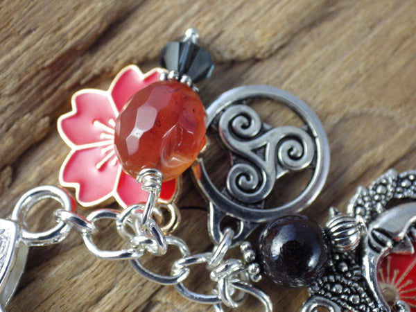 Cerridwen Pagan Charm Bracelet, Celtic Goddess Loaded Gemstone Bracelet, Spiritual Gift, Handmade Silver Plated Wiccan Jewellery UK Shop