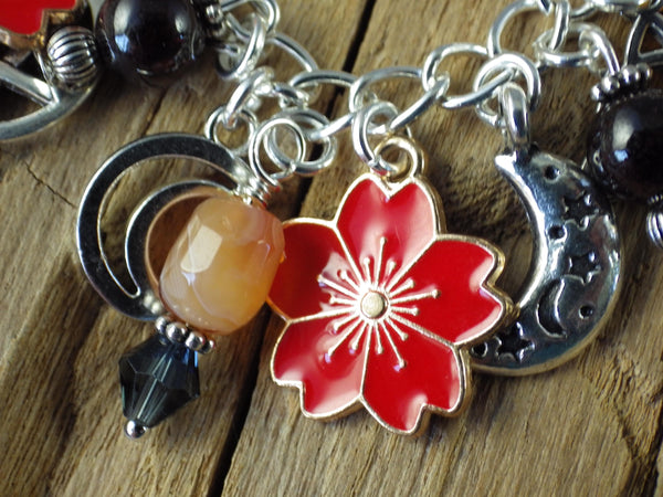 Cerridwen Pagan Charm Bracelet, Celtic Goddess Loaded Gemstone Bracelet, Spiritual Gift, Handmade Silver Plated Wiccan Jewellery UK Shop