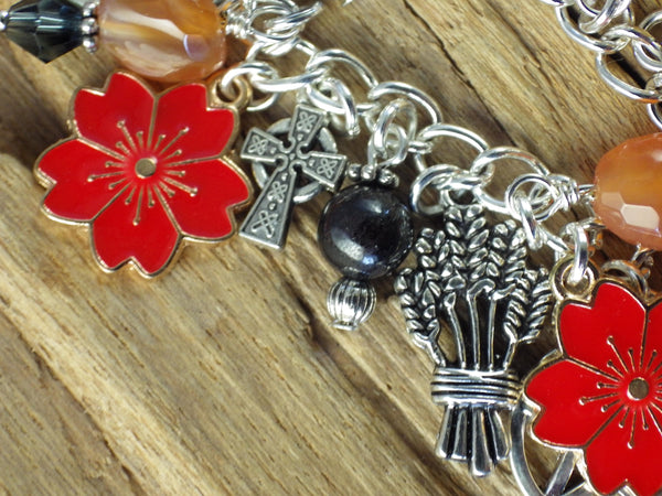 Cerridwen Pagan Charm Bracelet, Celtic Goddess Loaded Gemstone Bracelet, Spiritual Gift, Handmade Silver Plated Wiccan Jewellery UK Shop