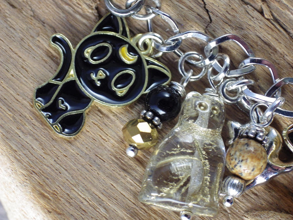 Cat Charm Bracelet, Egyptian Goddess Bast Bastet Loaded Gemstone Bracelet, Spiritual Gift, Handmade Silver Plated Wiccan Jewellery UK Shop