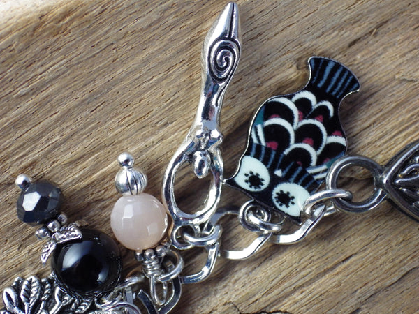 Owl Charm Bracelet, Greek Goddess Athena Loaded Gemstone Bracelet, Spiritual Gift, Handmade Silver Plated Wiccan Jewellery, UK Seller Shop