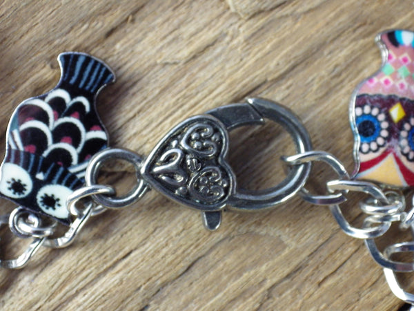 Owl Charm Bracelet, Greek Goddess Athena Loaded Gemstone Bracelet, Spiritual Gift, Handmade Silver Plated Wiccan Jewellery, UK Seller Shop