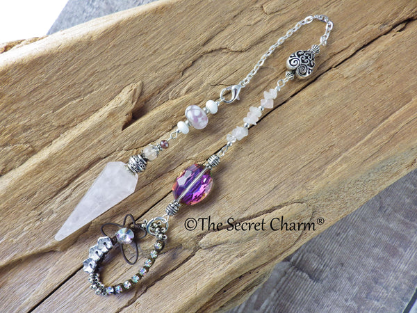 Divination Pendulum, Rose Quartz Scrying Pendant, One Of A Kind Handmade Pagan Dowsing Tool, Wiccan Witchcore Witchy Gift, UK Seller Shop
