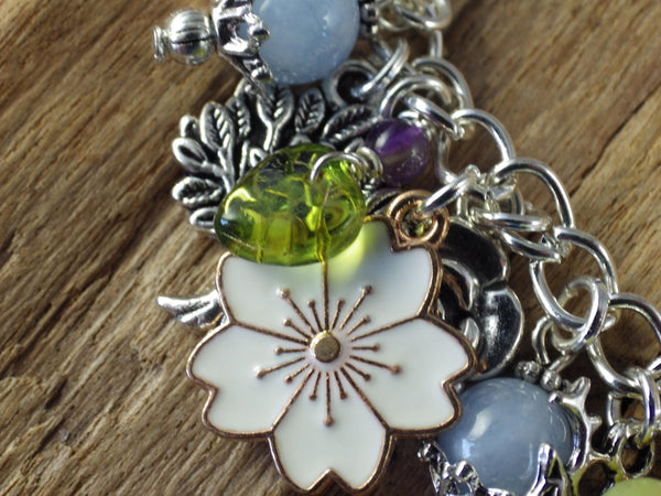 Elen Of The Ways Pagan Charm Bracelet, Nature Green Woman Loaded Bracelet, Handmade Wiccan Jewellery, Floral Gift, Silver Plated, UK Shop