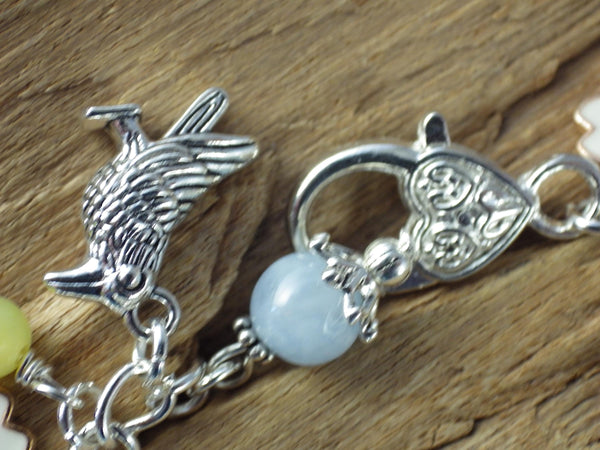 Elen Of The Ways Pagan Charm Bracelet, Nature Green Woman Loaded Bracelet, Handmade Wiccan Jewellery, Floral Gift, Silver Plated, UK Shop