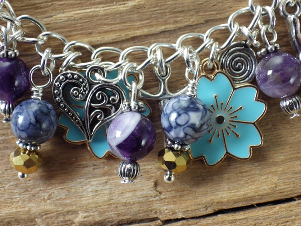 Freya Charm Bracelet, Pagan Norse Goddess Loaded Gemstone Bracelet, Wiccan Spiritual Gift, Handmade Silver Plated Wiccan Jewellery UK Shop