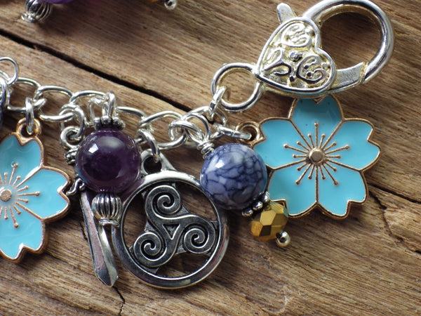 Freya Charm Bracelet, Pagan Norse Goddess Loaded Gemstone Bracelet, Wiccan Spiritual Gift, Handmade Silver Plated Wiccan Jewellery UK Shop