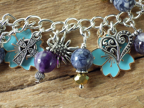 Freya Charm Bracelet, Pagan Norse Goddess Loaded Gemstone Bracelet, Wiccan Spiritual Gift, Handmade Silver Plated Wiccan Jewellery UK Shop