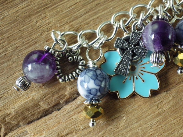 Freya Charm Bracelet, Pagan Norse Goddess Loaded Gemstone Bracelet, Wiccan Spiritual Gift, Handmade Silver Plated Wiccan Jewellery UK Shop