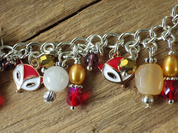 Spirit Fox Charm Bracelet, Handmade Loaded Gemstone Bracelet, One Of A Kind, Animal Jewellery Gift, Silver Plated Wiccan Jewellery, UK Shop
