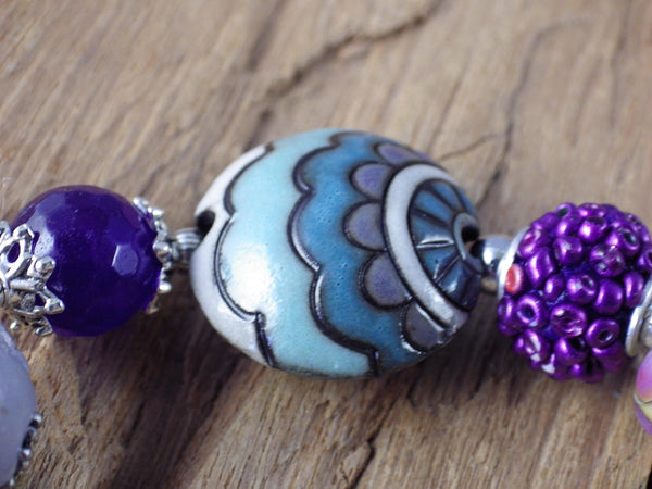 Pagan Prayer Beads, Handmade Wiccan Gemstone Rosary Talisman OOAK, Purple Amethyst Pocket Prayer Mala, Goddess Lilith Meditation Beads