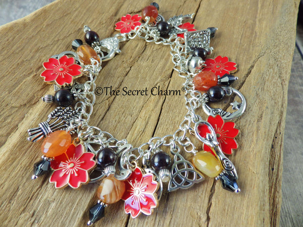 Cerridwen Pagan Charm Bracelet, Celtic Goddess Loaded Gemstone Bracelet, Spiritual Gift, Handmade Silver Plated Wiccan Jewellery UK Shop