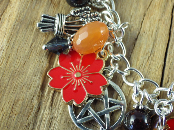 Cerridwen Pagan Charm Bracelet, Celtic Goddess Loaded Gemstone Bracelet, Spiritual Gift, Handmade Silver Plated Wiccan Jewellery UK Shop