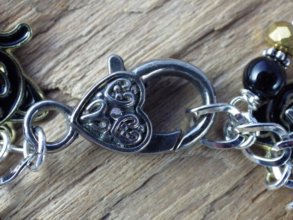 Cat Charm Bracelet, Egyptian Goddess Bast Bastet Loaded Gemstone Bracelet, Spiritual Gift, Handmade Silver Plated Wiccan Jewellery UK Shop