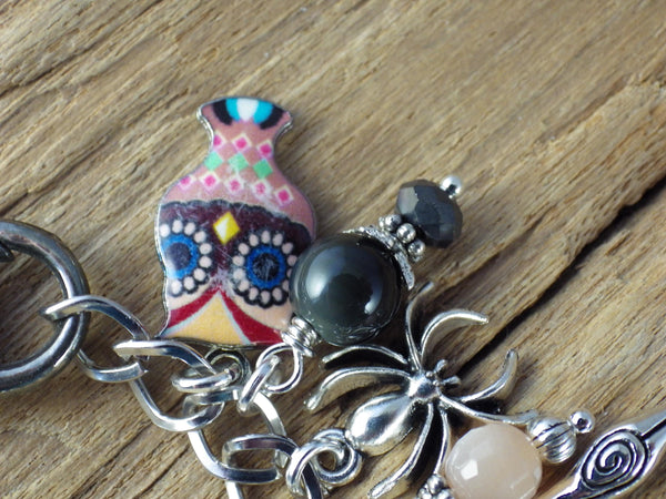 Owl Charm Bracelet, Greek Goddess Athena Loaded Gemstone Bracelet, Spiritual Gift, Handmade Silver Plated Wiccan Jewellery, UK Seller Shop