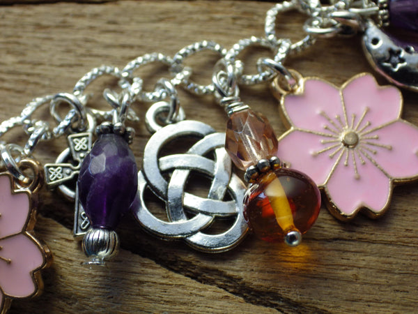 Rhiannon Charm Bracelet, Goddess Epona Loaded Gemstone Bracelet, Wicca Spiritual Gift, Handmade Silver Plated Wiccan Jewellery UK Shop