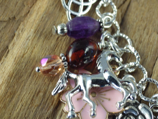 Rhiannon Charm Bracelet, Goddess Epona Loaded Gemstone Bracelet, Wicca Spiritual Gift, Handmade Silver Plated Wiccan Jewellery UK Shop