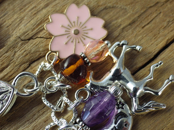 Rhiannon Charm Bracelet, Goddess Epona Loaded Gemstone Bracelet, Wicca Spiritual Gift, Handmade Silver Plated Wiccan Jewellery UK Shop