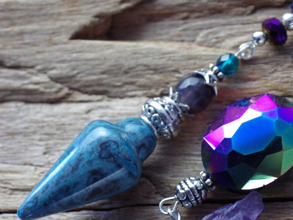 Divination Pendulum For Witch, Crazy Lace Agate Gemstone Scrying Pendant, Handmade Wiccan Dowsing Tools, Pagan Witchy Gift, UK Shop Seller