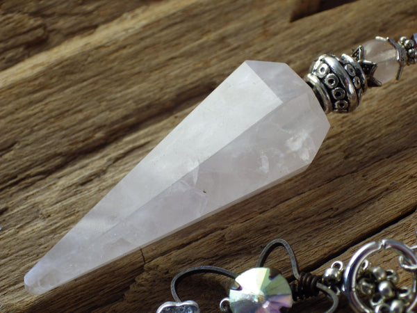 Divination Pendulum, Rose Quartz Scrying Pendant, One Of A Kind Handmade Pagan Dowsing Tool, Wiccan Witchcore Witchy Gift, UK Seller Shop