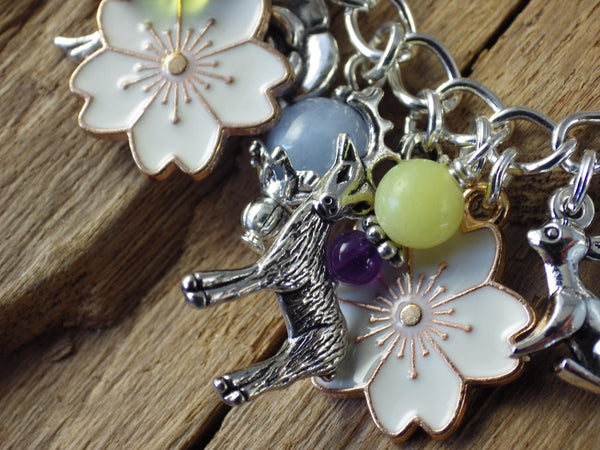 Elen Of The Ways Pagan Charm Bracelet, Nature Green Woman Loaded Bracelet, Handmade Wiccan Jewellery, Floral Gift, Silver Plated, UK Shop