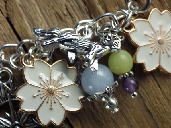 Elen Of The Ways Pagan Charm Bracelet, Nature Green Woman Loaded Bracelet, Handmade Wiccan Jewellery, Floral Gift, Silver Plated, UK Shop