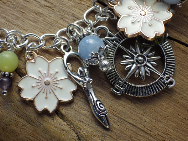 Elen Of The Ways Pagan Charm Bracelet, Nature Green Woman Loaded Bracelet, Handmade Wiccan Jewellery, Floral Gift, Silver Plated, UK Shop