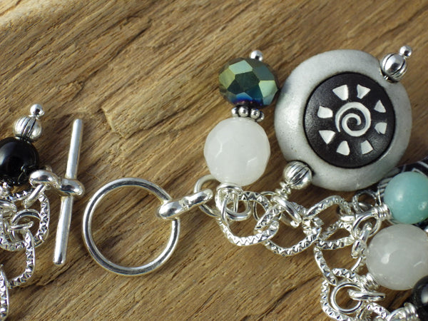 Evil Eye Charm Bracelet, Pagan Protection Jewellery, Loaded Crystal Gemstone Bracelet, Handmade Wiccan Gift Silver Plated, UK Shop