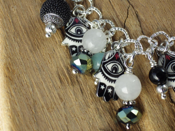 Evil Eye Charm Bracelet, Pagan Protection Jewellery, Loaded Crystal Gemstone Bracelet, Handmade Wiccan Gift Silver Plated, UK Shop