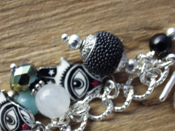 Evil Eye Charm Bracelet, Pagan Protection Jewellery, Loaded Crystal Gemstone Bracelet, Handmade Wiccan Gift Silver Plated, UK Shop