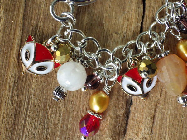 Spirit Fox Charm Bracelet, Handmade Loaded Gemstone Bracelet, One Of A Kind, Animal Jewellery Gift, Silver Plated Wiccan Jewellery, UK Shop