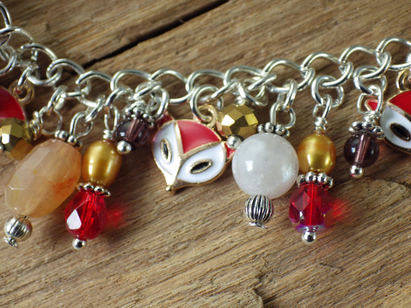 Spirit Fox Charm Bracelet, Handmade Loaded Gemstone Bracelet, One Of A Kind, Animal Jewellery Gift, Silver Plated Wiccan Jewellery, UK Shop
