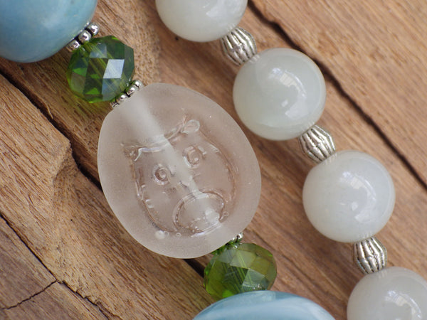 Celtic Owl Goddess Minerva / Blodeuwedd Meditation Beads OOAK