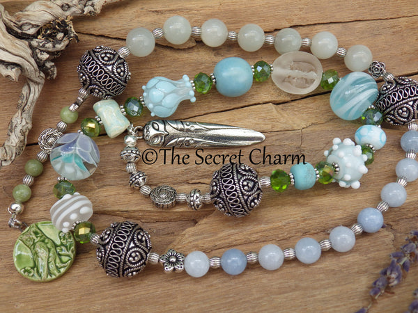 Celtic Owl Goddess Minerva / Blodeuwedd Meditation Beads OOAK