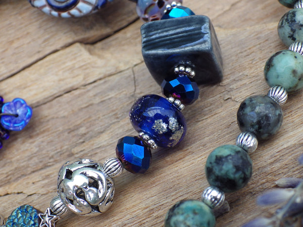 Triple Moon Goddess Wiccan Prayer Beads OOAK