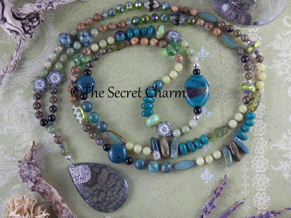 Green Woman Celtic Paidirean Sterling Rosary Necklace OOAK