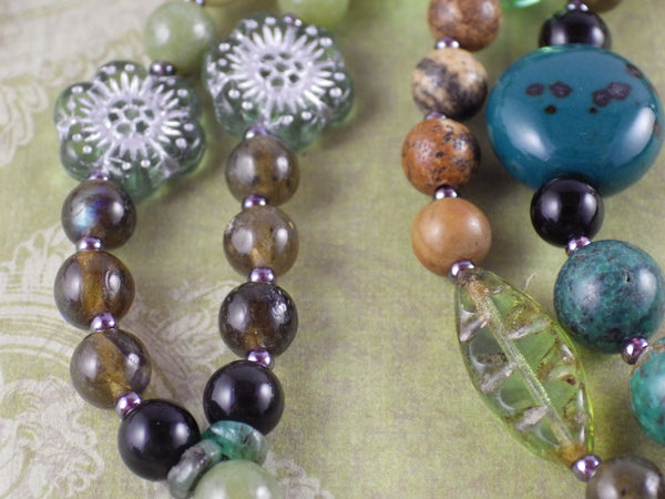 Green Woman Celtic Paidirean Sterling Rosary Necklace OOAK