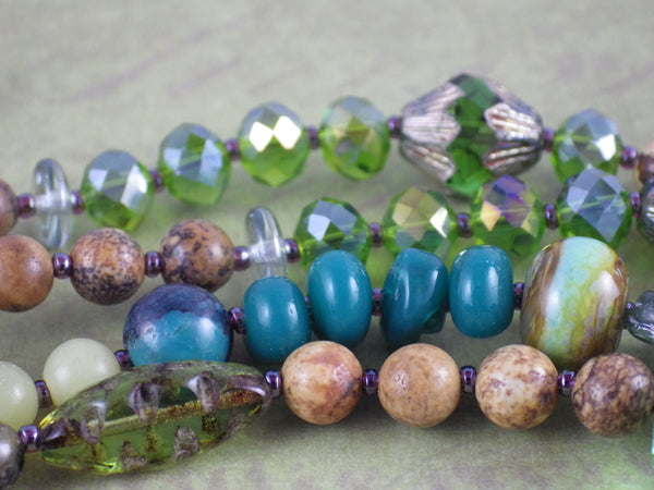 Green Woman Celtic Paidirean Sterling Rosary Necklace OOAK