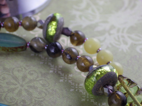 Green Woman Celtic Paidirean Sterling Rosary Necklace OOAK