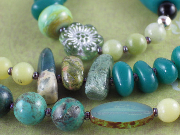 Green Woman Celtic Paidirean Sterling Rosary Necklace OOAK