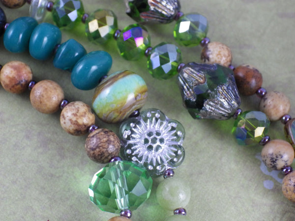 Green Woman Celtic Paidirean Sterling Rosary Necklace OOAK