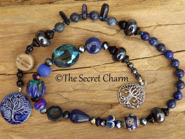 Sterling Silver & Sapphire Pagan Prayer Beads 'As Above, So Below' OOAK