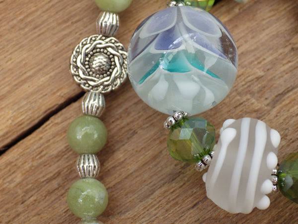 Celtic Owl Goddess Minerva / Blodeuwedd Meditation Beads OOAK