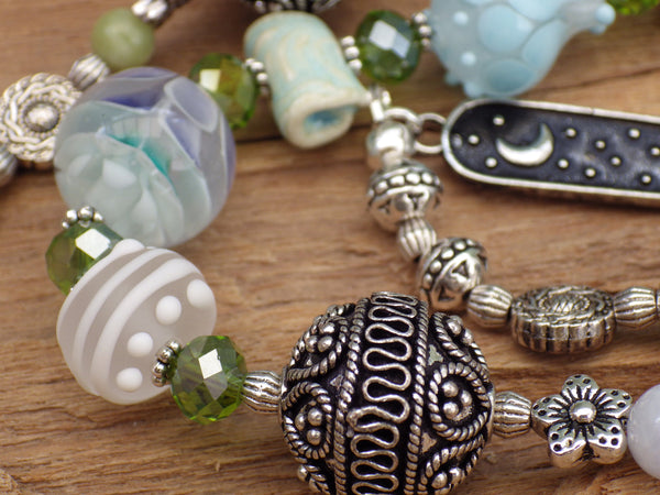 Celtic Owl Goddess Minerva / Blodeuwedd Meditation Beads OOAK